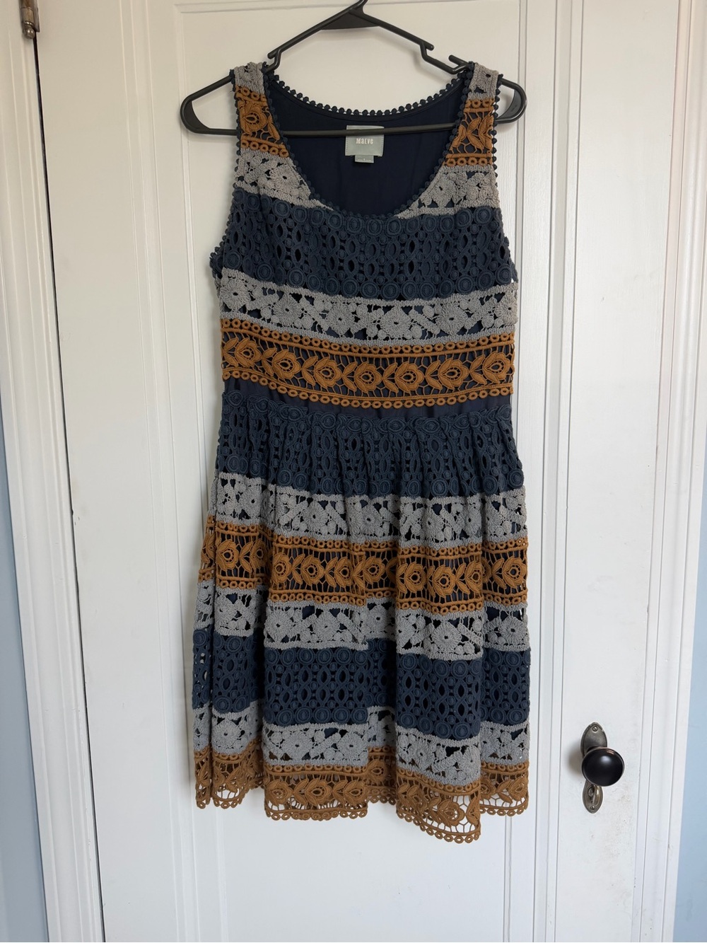 Maeve Striated Lace Crochet Fit & Flare Dress Size 8 Anthropologie Midi